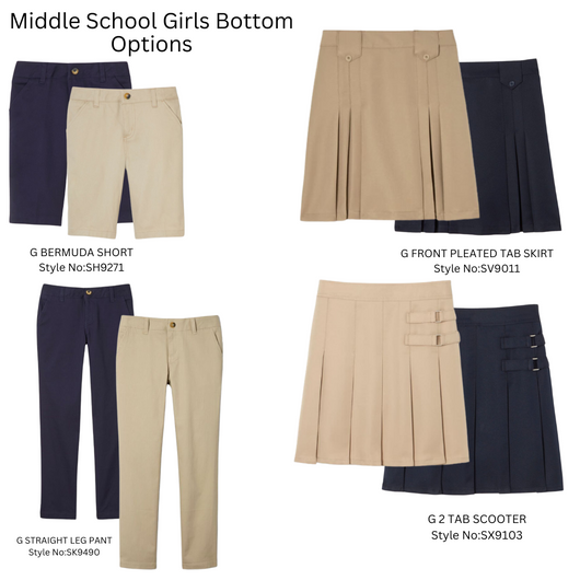 FLCS French Toast Middle School Girl Bottom Options