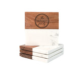 Marble & Acacia Wood Coaster Set