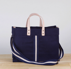 ShoreBags Mini Box Tote Bag- Navy/Natural