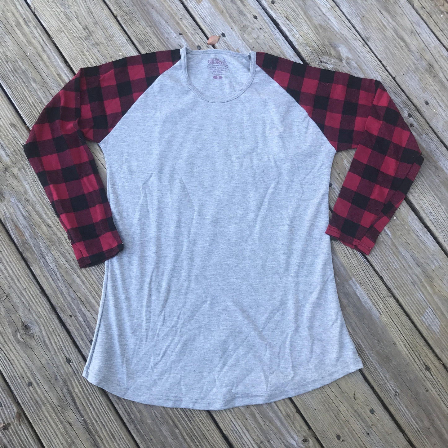 Merry Christmas Trees Plaid Sleeves Raglan - Banana Bug Designs